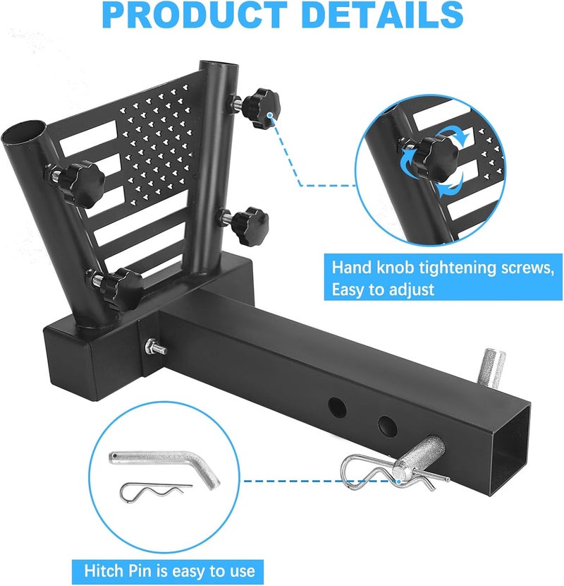 Sidasu Heavy Duty Hitch Flag Pole Holder,Trailer Hitch Flag Pole Holder, Universal Flag Holder for Truck,Car, SUV, Pickup, Camper & Trailer,Compatible with 2" Trailer Receiver - Image 2